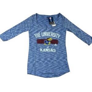 Adidas Kansas Jayhawks Womens 3/4 Sleeve Space Dye T -Shirt Blue NWT Small
